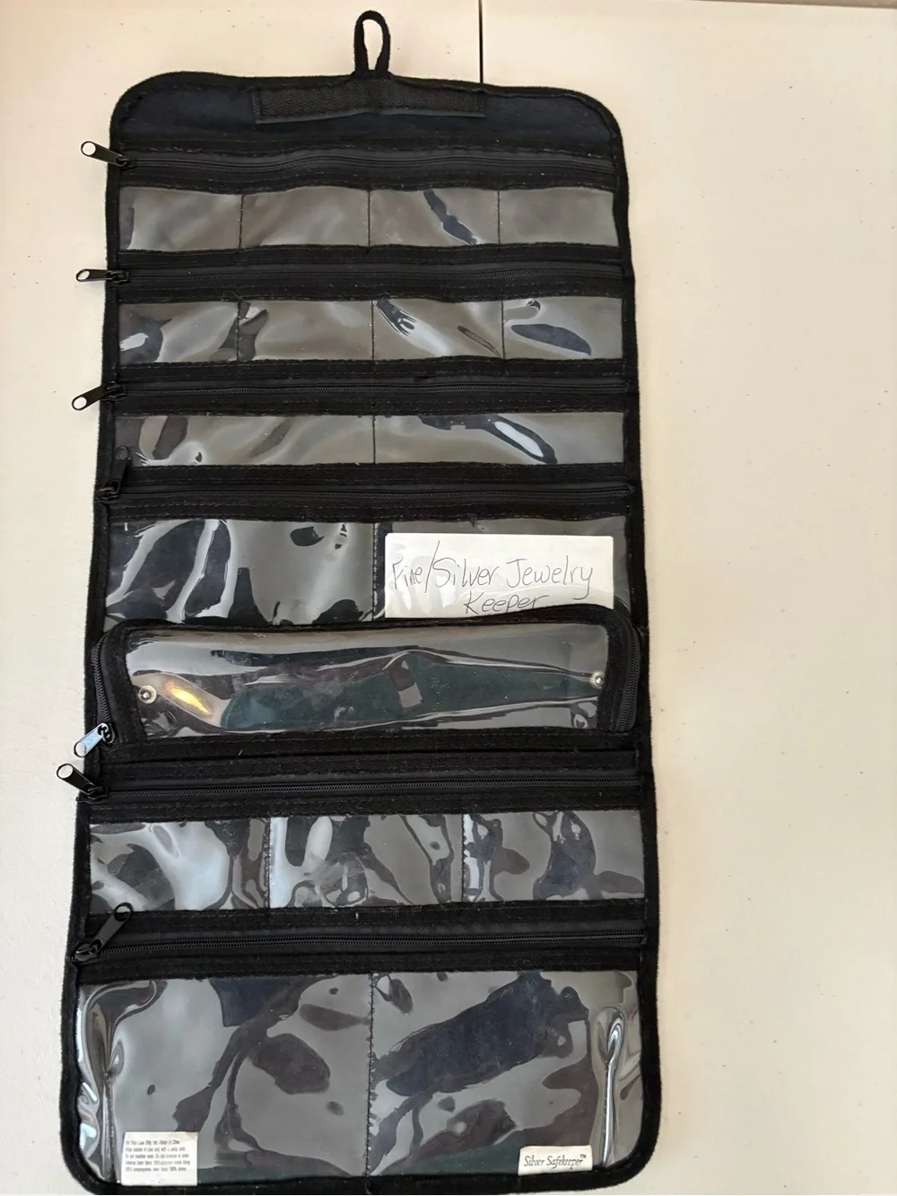 Silver SafeKeeper Black Velvet 18 Pocket Jewelry Organizer with Clear Pockets